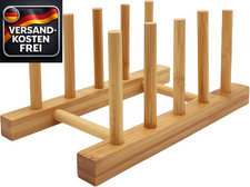Bambus Tellerregal Küchen Organizer für Teller Tassen Deckel Chromowany 1 Stück