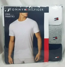 Tommy Hilfiger 3 Pack M Classic Crew Neck T-Shirts White Gray Black, Cotton