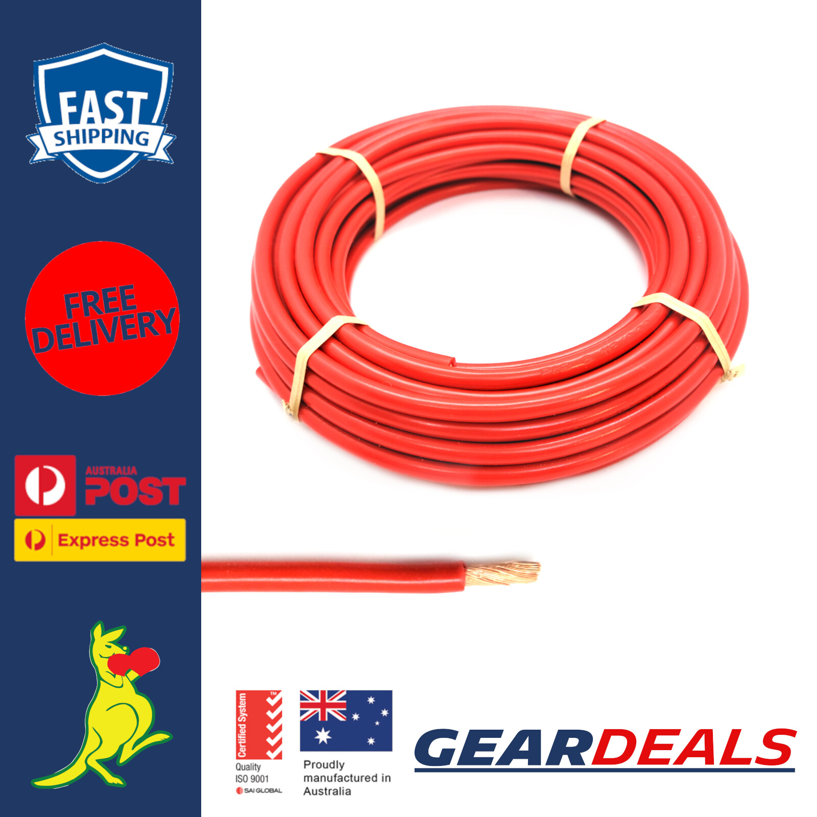8 B S Cable Single Core 10m Roll Red 74 Amp Made in Australian 8 AWG