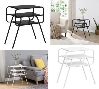 HOMION 3-Tier End Table Sofa Side Table with Storage Shelf for Living Room Nightstand