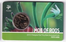 AUSTRALIAN: 2019 $1 MOB OF ROOS KANGAROO PAW PRIVY MARK UNC COIN PERTH ANDA 1007