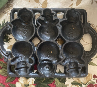VTG John Wright Cast Iron Mold Snowman Christmas Holiday Baking