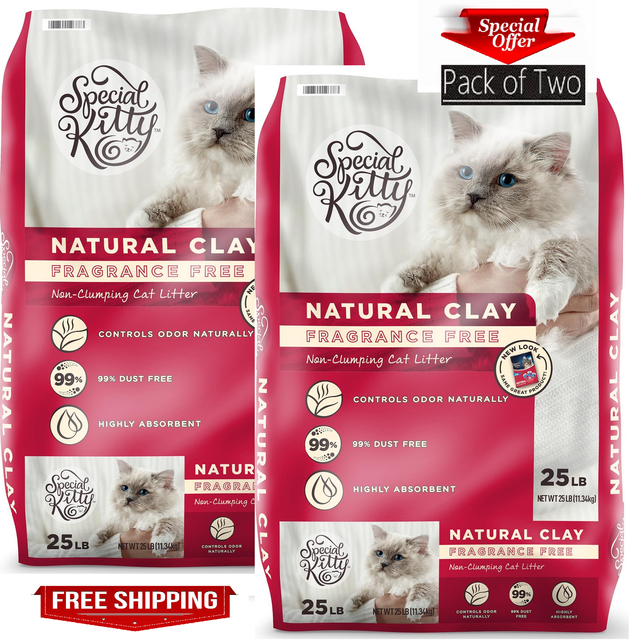 Special Kitty Natural Clay Cat Litter Value Pack of 2, Unscented, 50 lb