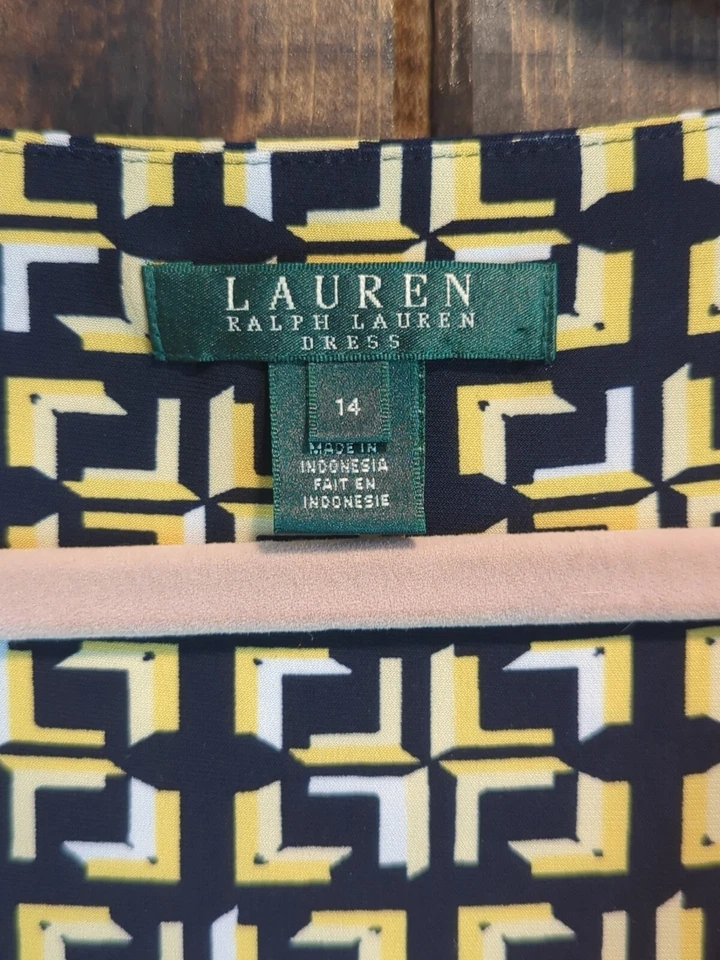 Vestido envolvente sintético elástico sin mangas Lauren Ralph Lauren talla 14 amarillo negro  Foto 2 de 4