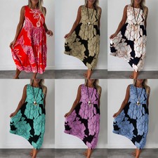 NEW Holiday Ladies Sleeveless Floral Summer Beach Swing Dresses Dress PLUS SIZE