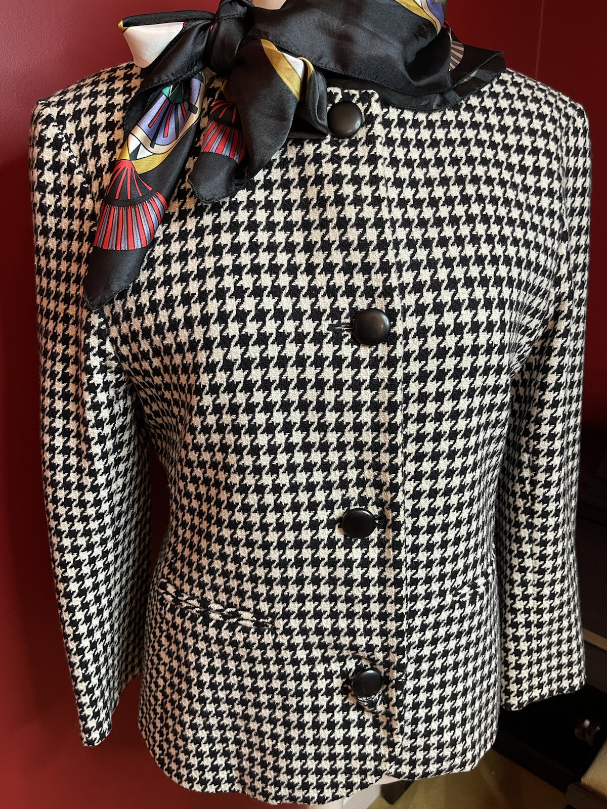 Wool Black White Houndstooth Blazer 