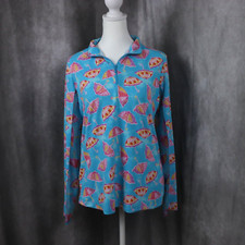 Ibkul Top Womens M Blue Umbrellas Aop 14 Zip Ls Mesh Performance Golf Upf 50
