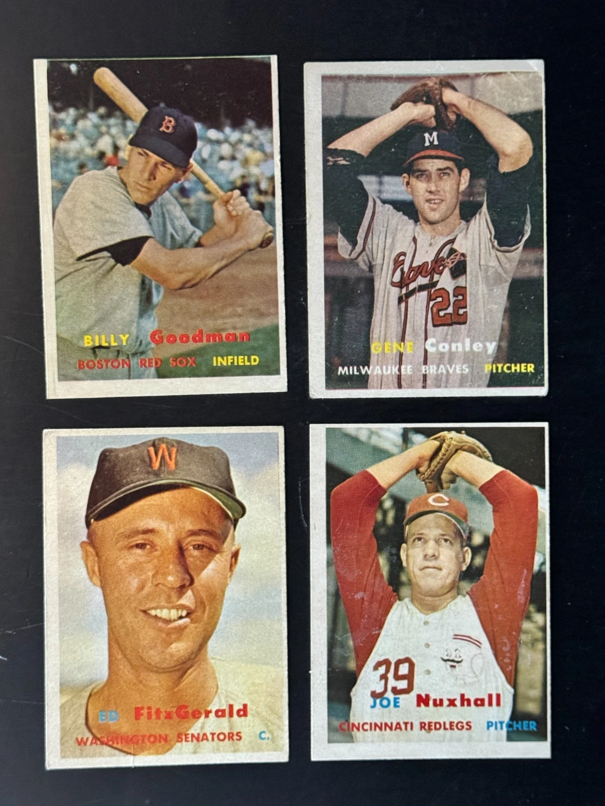 Nuxhall, Conley, Fitzgerald, Goodman, 1957 Topps, 4 Card Lot, Cards Exc