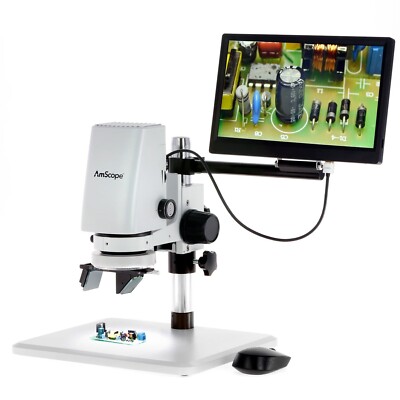 Amscope 0.7-5X Zoom Tabletop Video Inspection Microscope+11.6'' Monitor+3D Viewer