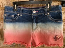 Jordache Girls Cutoff Jean Shorts faded Size 16 4th of July adj waist heart