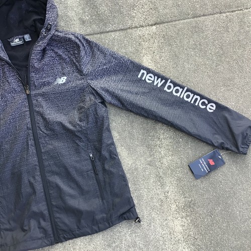 New Balance Water Resistant Fabric Hooded Wind Breaker Jacket Small New Black - Picture 3 of 9