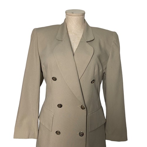 Suitables Women Suit 2 Pc Skirt Straight Double Breasted Jacket Beige 6 VTG USA - Picture 4 of 13