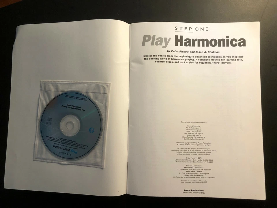 Libro de partituras 1997 "PLAY HARMONICA-Step One" de Peter Pickow con CD Foto 4 de 4