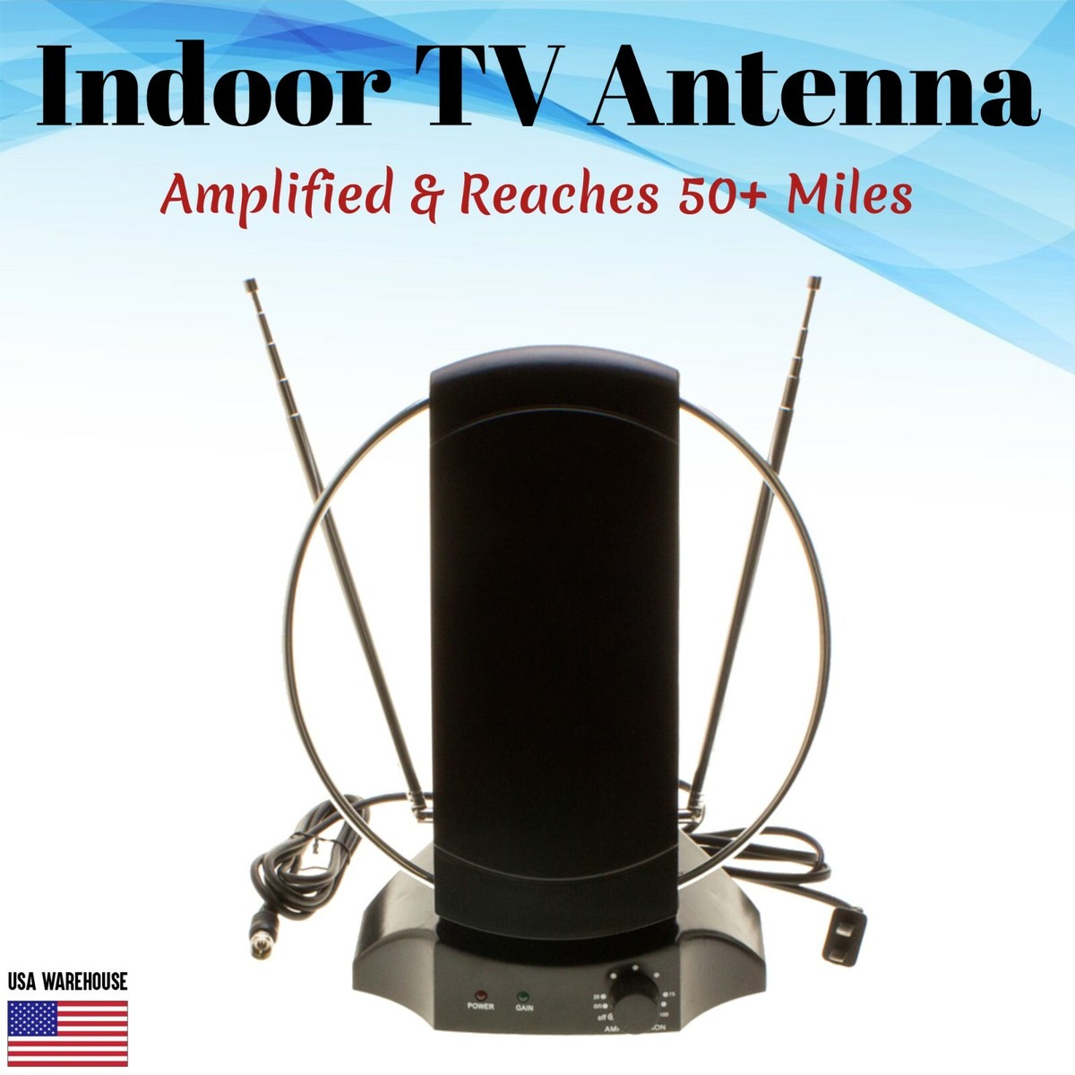 Indoor Digital TV Antenna 50+ Mile UHF VHF FM HDTV HIGH GAIN 36dB