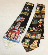 (N) Lot of 2 Steven Harris® Hand Made School Teacher Theme Polyester Neck Ties