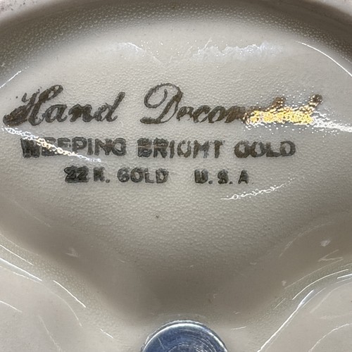Vtg Hand Decorated Weeping Bright Gold 3 Compartment Candy Dish W/ Handle, 22 K - Picture 11 of 12