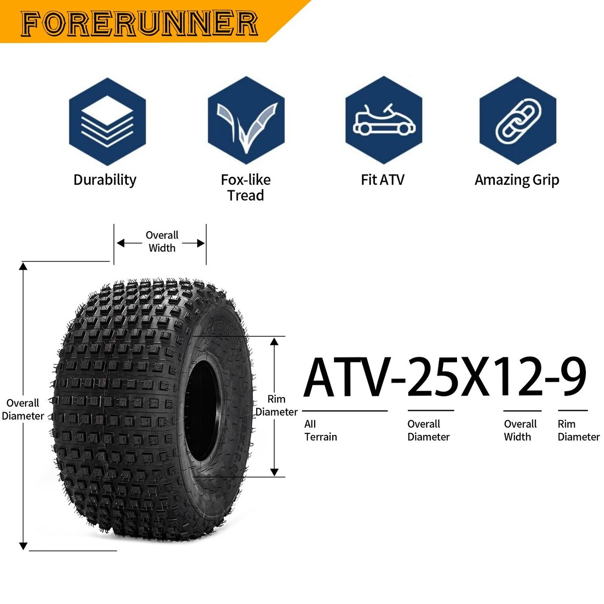 25x12-9 4Ply ATV UTV Tires Mud All Terrain Tubeless 25x12x9 25 12
