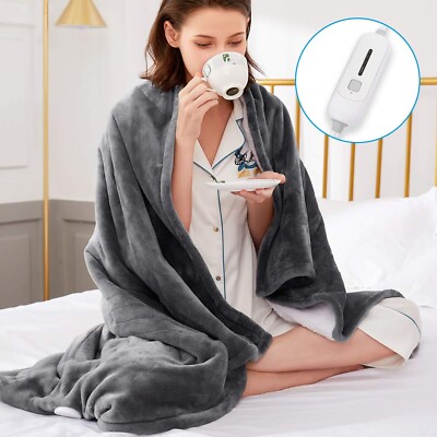 Electric Blanket Heated Throw, Soft Flannel Sherpa Heating