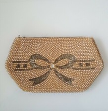 K  G Charlet Beaded Evening Clutch Purse Made in Japan Zip Vintage pearl bow
