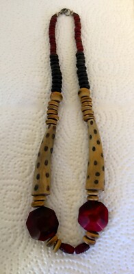 Collier Ethnique Années 1970 - Bois Et Fonte De Verre, 49 Cm, Multicolore, Occasion