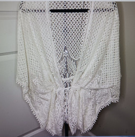 Kaktus Beach Swim Mesh Cover Up Shaw Kimono Cream Large XL