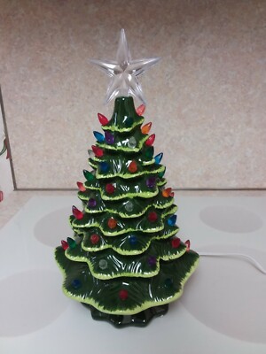 Electric Green Light Up Ceramic Christmas Tree w/ Multi-color Lights 15'' tall