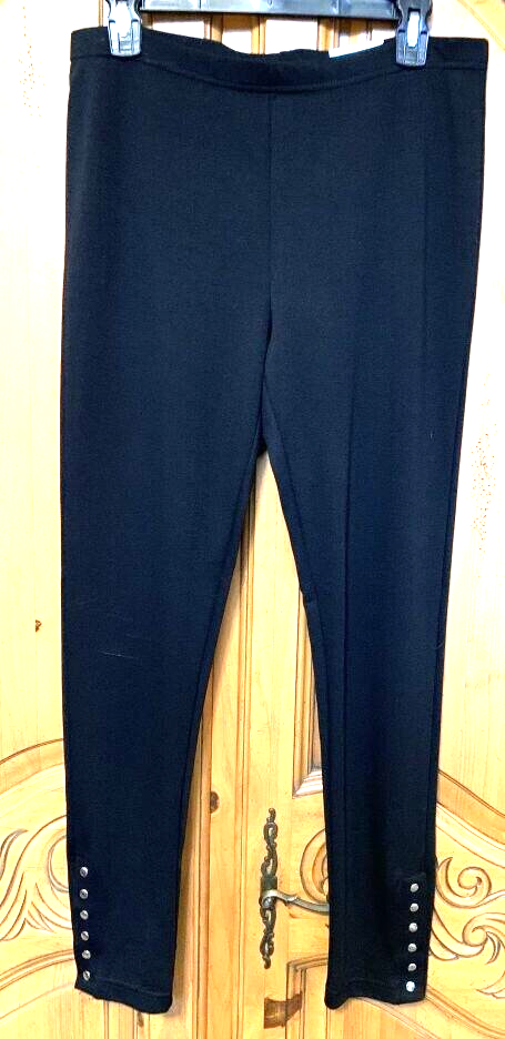 Mixit Full Length Ponte Leggings, Metal ankle snaps, Black, Size