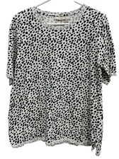 LOGO Lori Goldstein Womens T-Shirt Medium Black White Animal Print Short Sleeve