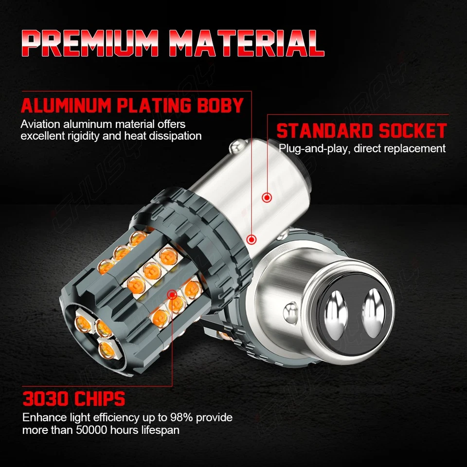 2X 1157 LED Parada de freno trasero Inverso DRL Respaldo Señal de giro Bombillas Ámbar Foto 3 de 4