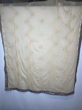 Indian Embroidered Dupatta Scarf Cream Gold Blue Border Sheer Pre-Owned 33x90