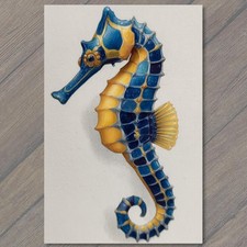 STICKER Blue Gold Seahorse Nautical Ocean Sea Life Coastal Marine Watercolor