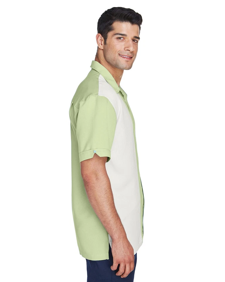 M575 Harriton Mens Two-Tone Bahama Cord Camp Shirt Green Mist/Creme 2XL - Image 2 of 3