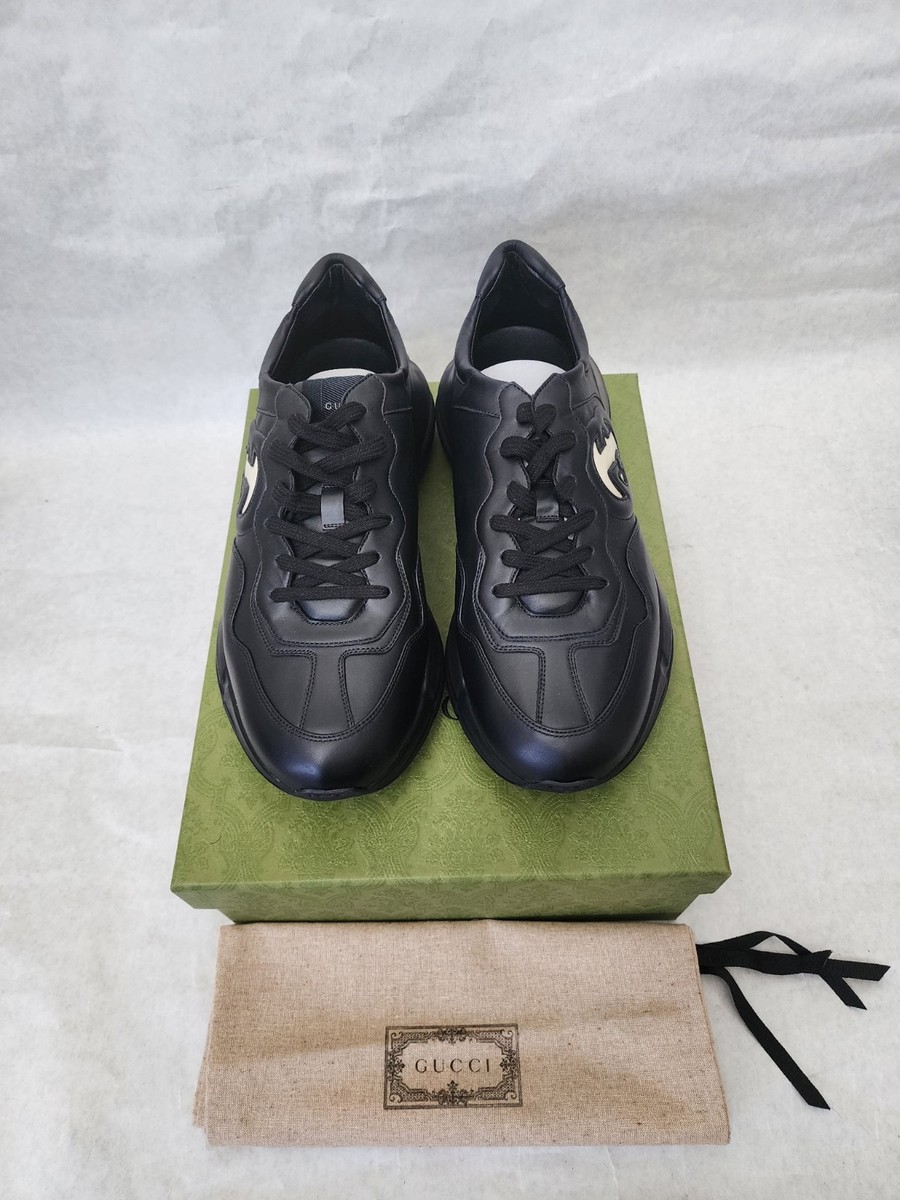 GUCCI rhyton レザースニーカー ブラック 9 Gucci Black Rhyton Leather Sneakers With Side Interlocking GG Logo