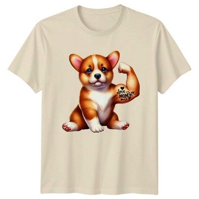 Corgi Love Mom Muttertag Hund Tiere Muskelbeugung Herren Damen Grafik T-Shirt