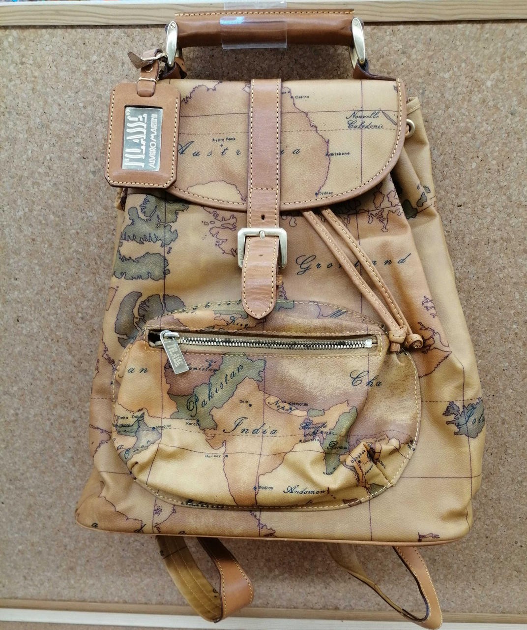 PRIMA CLASSE map pattern color camel backpack Jap… - image 1