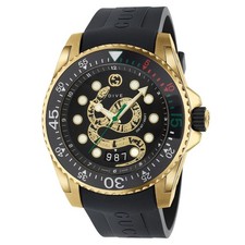 Gucci Dive SWISS Quartz Black Snake Dial Rubber Strap Strap Men's Watch YA136219