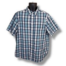XL George Blue White Plaid Short Sleeve Button Up Shirt Classic Preppy Casual