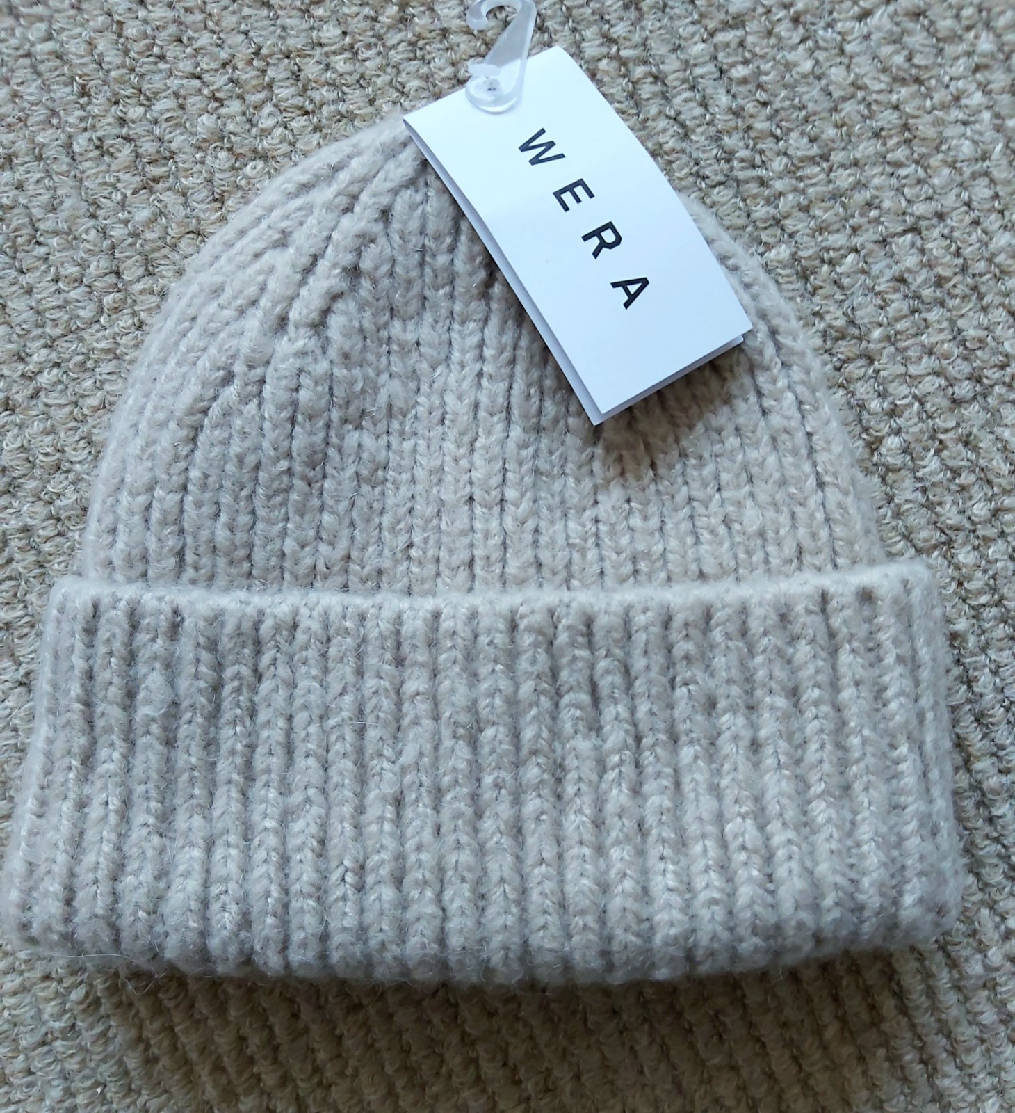 WERA of Sweden Soft Wool & Mohair Premium Beige CHUNKY CABLE BEANIE Hat Womens