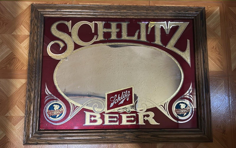 Schlitz Beer Framed Mirror Advertising Bar Sign Breweriana Decor