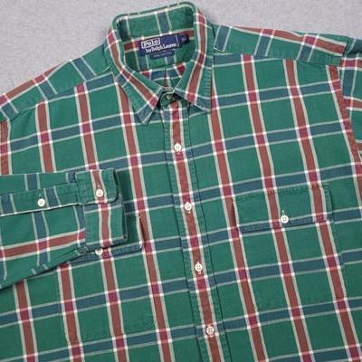 Vintage Polo Ralph Lauren Shirt Men XL 90s Plaid Cotton Flannel Overshirt Work