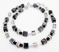 Halskette Collier WüRfel Cat Eye Kristallglas Grau Schwarz Strass 542E
