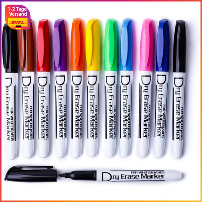 Whiteboard Marker 12er Set Rundspitze Abwischbar Trocken Rückstandsfrei 10