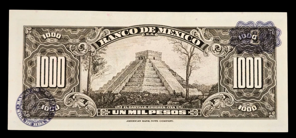 🇲🇽 1977 年墨西哥 1000 比索钞票、Cuauhtemoc、Chichen-itza 金字塔 — 第 3/3 张图片