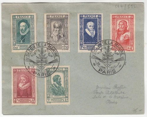 FRANCE 1944 *NATIONAL RELIEF FUND* set of 6 on plain FDC with pictorial PARIS cd