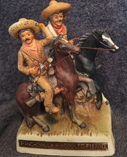 PANCHO VILLA & RODOLFO FIERRO EMPTY PORCELAIN FIGURAL TEQUILA DECANTER