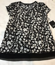 Simply Vera Wang Black White Floral Tunic Short Sleeve Blouse Womens Medium New
