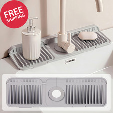 18 Inch Silicone Faucet Mat for Kitchen Sink - 6 Slope Fasten Button Design,