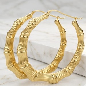 Authentic Radiant Groves 14K Gold- Plated Graduated Bamboo Hoops