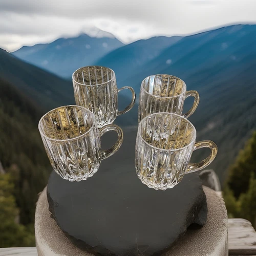Lot Of 4 MIKASA Crystal Park Lane Crystal Coffee Mug 4.25” X3” Excellent Heavy