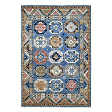 6'x8'10" Blue Afghan Ersari Elephant Feet Design Hand Knotted Wool Rug 22540